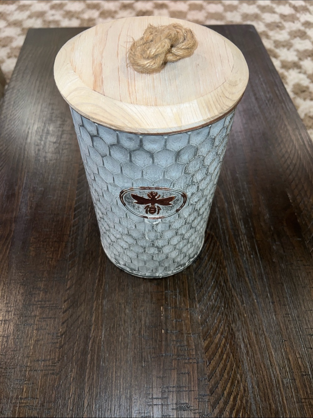 Pale Blue Farmhouse Bee Metal Canister 🩵
